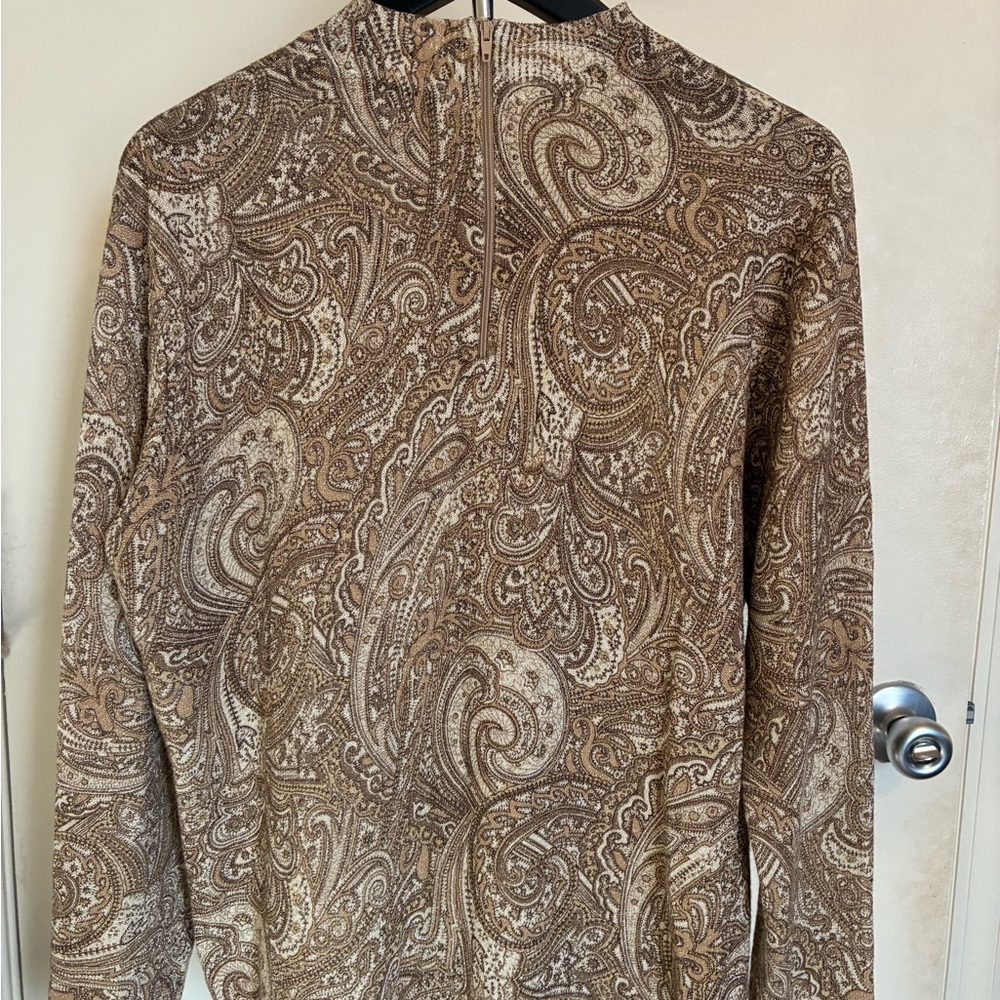 Vintage Metallic Gold Paisley Mock/Crewneck Sweater Tan Brown Mature EUC-M - Picture 3 of 7